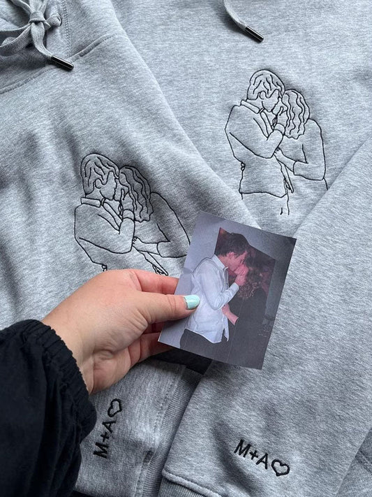 Custom Photo Outline Embroidery Sweatshirt/Hoodie